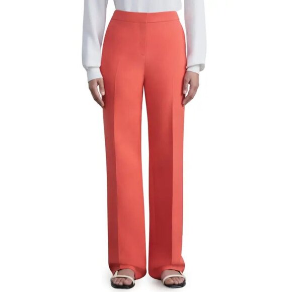 NWT LAFAYETTE 148 | Gates Straight-leg Wool-silk Pants In Stamped Poppy - Picture 12 of 13
